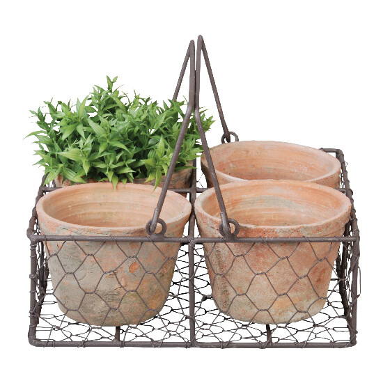 Wire basket "ESSCHERT´S GARDEN Robert & Stevens Potters, SINCE 1875 TERRACOTTA" with 4 flower pots|Esschert Design