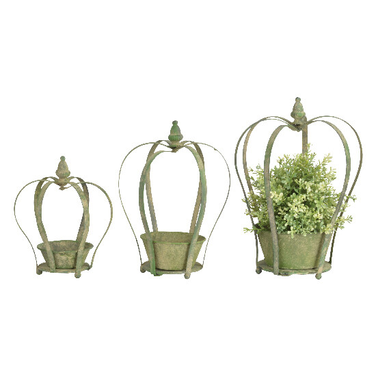 Květináč "AGED METAL" s popínací korunou - kov, zelená patina, set 3ks|Esschert Design