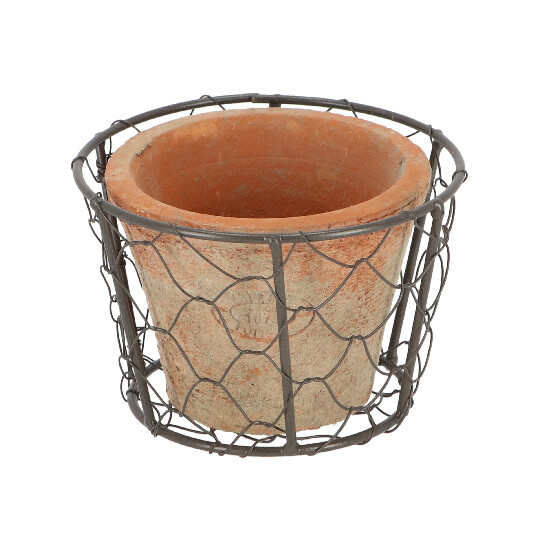 Wire basket "ESSCHERT´S GARDEN Robert & Stevens Potters, SINCE 1875 TERRACOTTA" with terracotta flower pot|Esschert Design