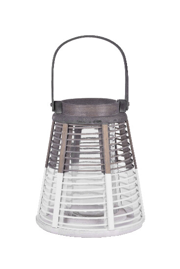 Lantern, slats, brown-grey-white, 25 x 25 x 29 cm | Ego Dekor