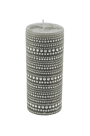 Aksamitna szara świeca z wzorem koronki, 6,5 x 14,5 cm | Ego Dekor