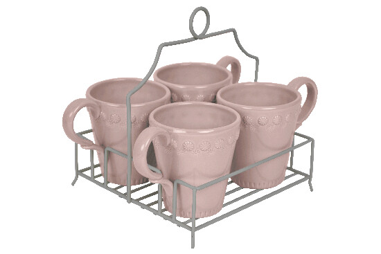 Stand, 4 JULIETA mugs, pink|Ego Dekor