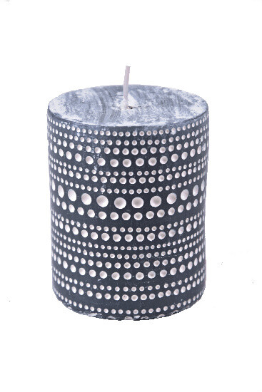 Svíčka tmavá šedá s krajkovým vzorem, 6,5 x 7,5 cm|Ego Dekor