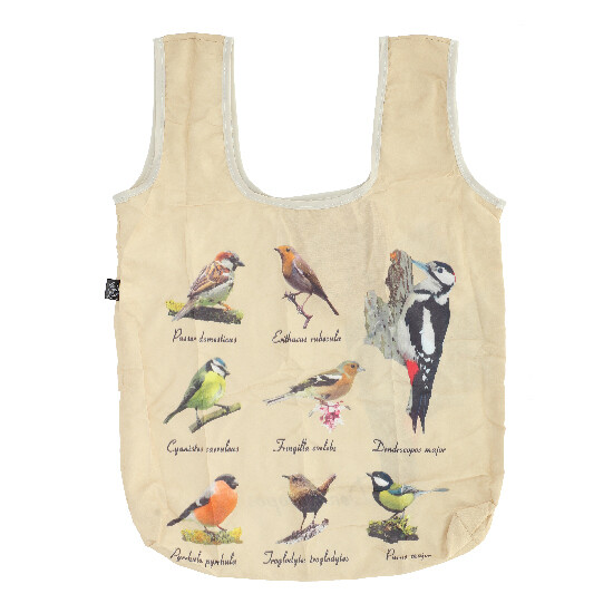 Składana torba Ptaki, łatwa do spakowania w dołączonym etui, dwustronna, z kolorowym nadrukiem ptaków leśnych i ogrodowych z opisami, 41 x 4 x 59,5 cm|Esschert Design