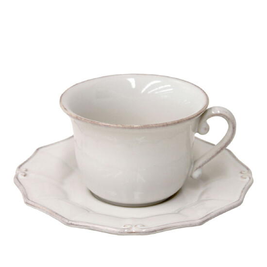 Filiżanka do herbaty ze spodkiem, 0,22L, VINTAGE PORT, biała (WYPRZEDAŻ)|Casafina