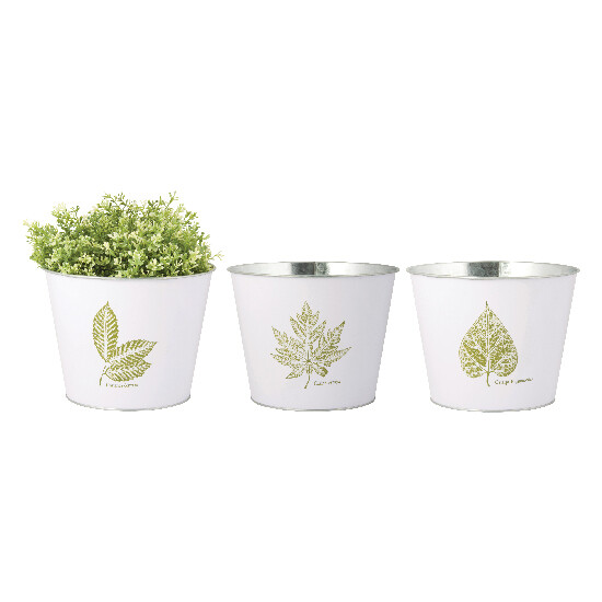 Planter with leaf print, various motifs, white, V, package contains 3 pieces! (SALE)|Esschert Design