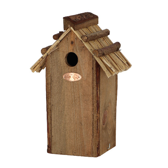 Dřevěná Budka "BEST FOR BIRDS" antik, slaměná střecha - Sýkora koňadra 32 cm (DOPRODEJ)|Esschert Design