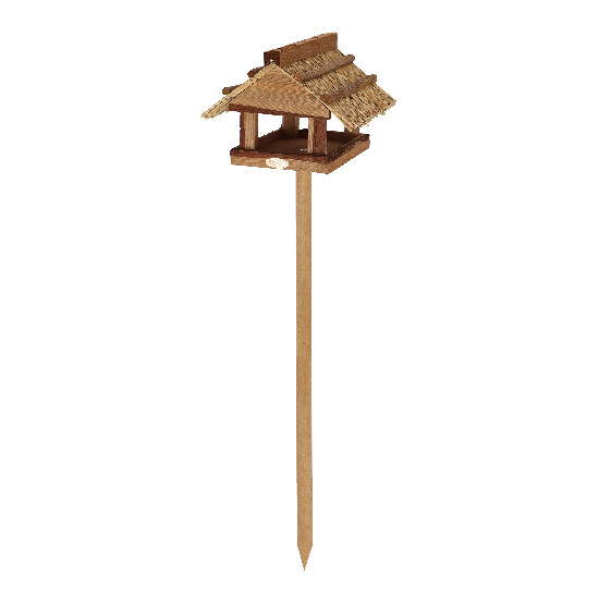 Krmítko pro ptáčky "BEST FOR BIRDS" na noze, dřevěné se slaměnou střechou, 26,5 x 29 x 113 cm|Esschert Design