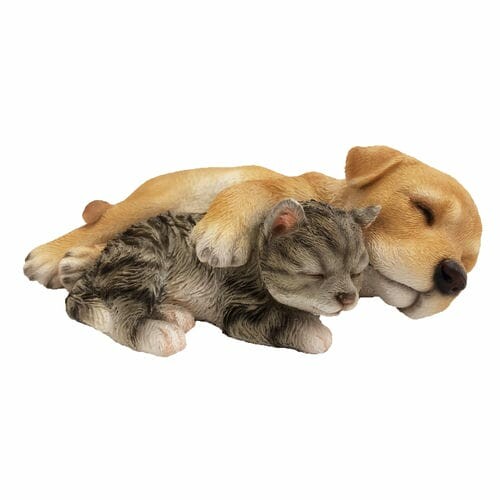 Animals and figures OUTDOOR "TRUE TO NATURE" Sleeping Labrador puppy&kitten, width 18.1 cm|Esschert Design