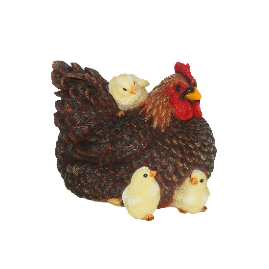 ED Animals and figures OUTDOOR "TRUE TO NATURE" Hen with chicks, 15 cm, brown|white|black|Esschert Design