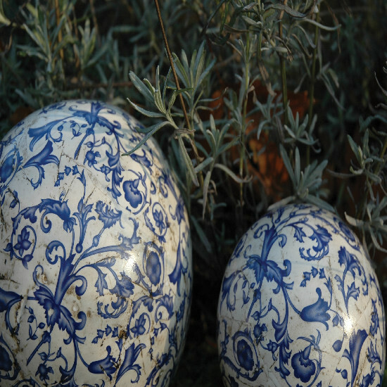 Ball diameter 12 cm, blue-white ceramic "AGED CERAMIC"|Esschert Design