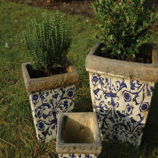 Flowerpot, blue-white ceramic "AGED CERAMIC", set of 3, 11 cm, 14 cm and 19 cm|Esschert Design