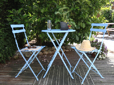 ESSCHERT DESIGN Set na zahradní posezení, 2x židle+1x stůl, skládací, kov, modrá, SET 3 KUSŮ!