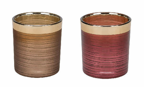 Svícen skleněný, růžová/hnědá/zlatá, pr. 7cm, balení obsahuje 2 kusy! (DOPRODEJ)|Ego Dekor