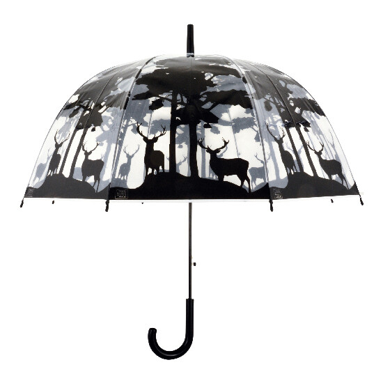 Deštník průhledný LES a JELENI, čirá/černá, 80cm|Esschert Design