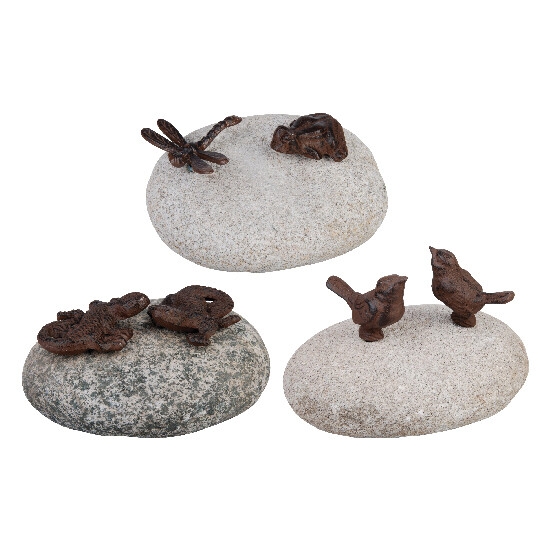 Two animals on a stone, pack contains 3 pieces!|Esschert Design