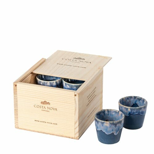 Šálek na Espresso 0,1 L, "GRESPRESSO", modrá (DENIM), DÁRKOVÉ BALENÍ - DŘEVĚNÝ BOX s vypáleným logem Costa Nova - box obsahuje 8 ks šálků|Costa Nova