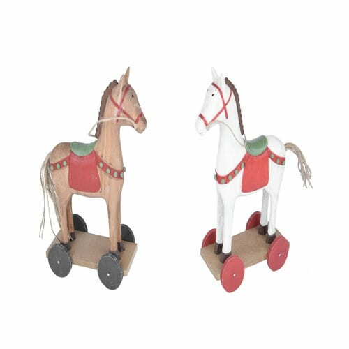 Decoration horse on wheels, white|natural, 17x25x7.5cm, package contains 2 pieces!|Ego Dekor