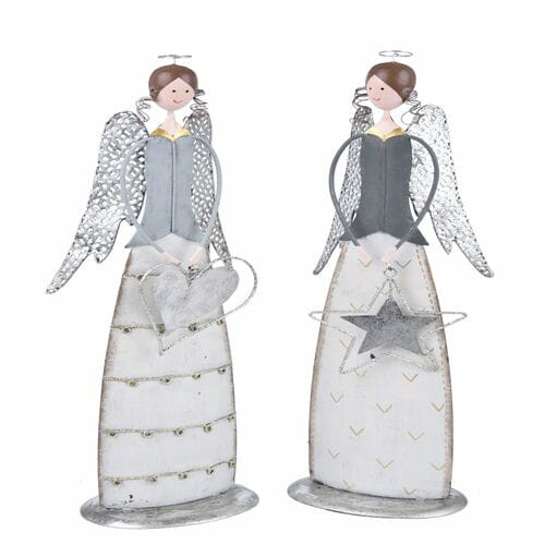 Decoration Angel heart/star, silver, 11.5x41x9cm, package contains 2 pieces!|Ego Dekor