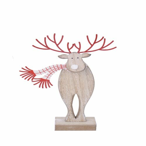 Dekoracja renifer z szalikiem, naturalny/czerwony, 18x28x4,5cm, szt|Ego Dekor