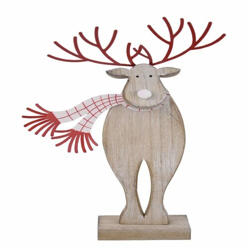 Reindeer decoration with scarf, natural/red, 23x37x5.5cm, pc|Ego Dekor