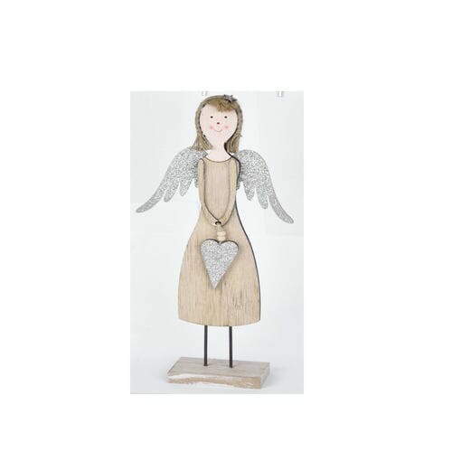 Angel with a heart on a pedestal, natural, 14x40x5cm, pc|Ego Dekor
