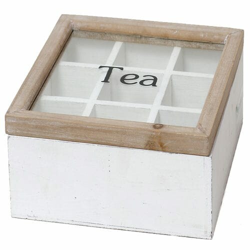 DRUGA JAKOŚĆ - Drewniane pudełko na herbatę 22x8x22 cm, białe | Ego Dekor