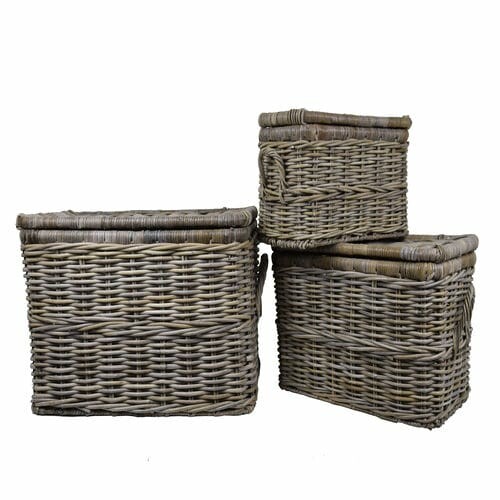 Basket with handles and lid, grey, 75x45x42/70x39x36/56x27x28cm, S3|Van Der Leeden 1915