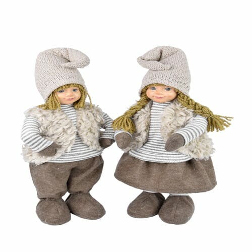 Decoration girl and boy with stripes, standing, white/natural, 26x60x12cm, package contains 2 pieces!|Ego Dekor