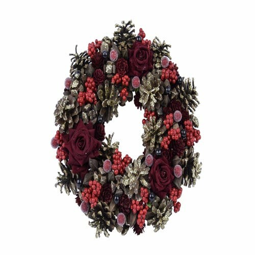PINE wreath with roses, natural/red/pink, 32x32x8cm, pc|Ego Dekor