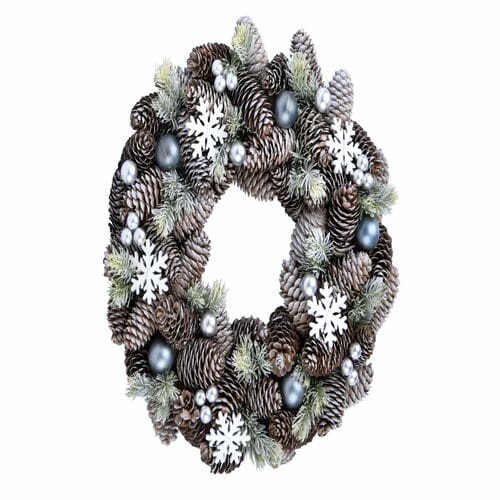 PINE wreath with flakes, natural/grey/white, 34x34x8cm, pc|Ego Dekor