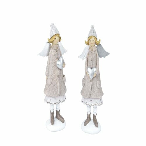 Angel decoration with heart, beige/silver, 8x23x7cm, package contains 2 pieces!|Ego Dekor
