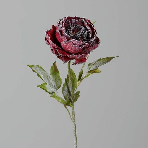 Květina umělá Pivoňka, červená zasněžená, 77cm|Ego Dekor