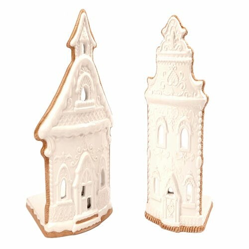 Gingerbread house candlestick, white, 11x18.5x9cm, package contains 2 pieces!|Ego Dekor