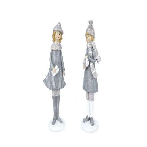 Decoration girl in winter with a gift/ball, gray/silver, 9x27x6cm, package contains 2 pieces!|Ego Dekor