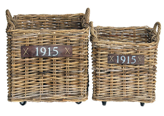 Wood basket on wheels, 55x55x60/40x40x38cm, S2|Van Der Leeden 1915