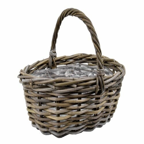 RATTAN flower basket with plastic filling, 46x39x18cm, gray|Van Der Leeden 1915
