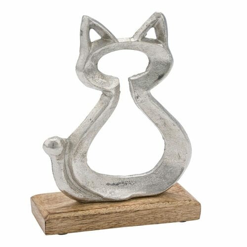 Cat on a mango stand, silver/natural, 23x13x5cm (SALE)|Ego Dekor