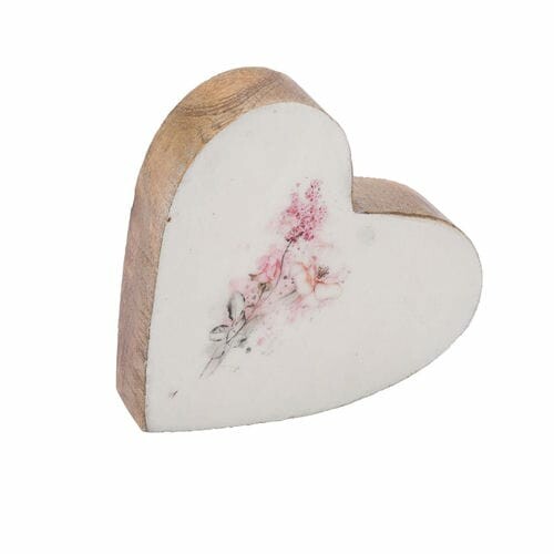 Romantic heart decoration, mango, natural/pink/white, 12x3x11.5cm (SALE)|Ego Dekor