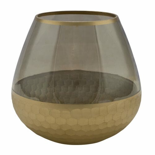 Glass tealight candlestick, light brown and gold, diameter 18x20cm (SALE)|Ego Dekor