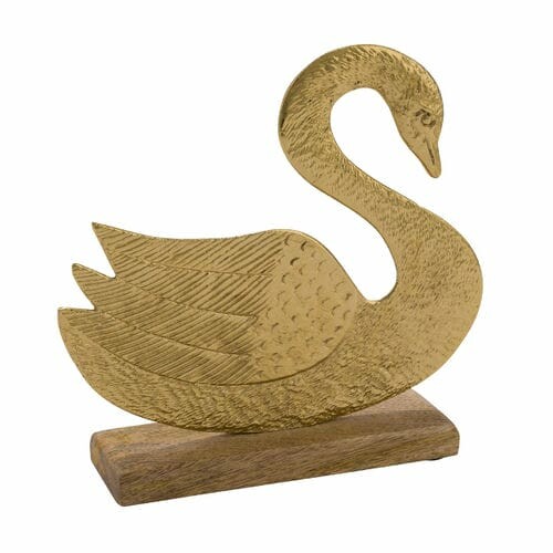 Decoration on the pedestal Swan, gold, 10.9x5.1x12.6cm (SALE)|Ego Dekor