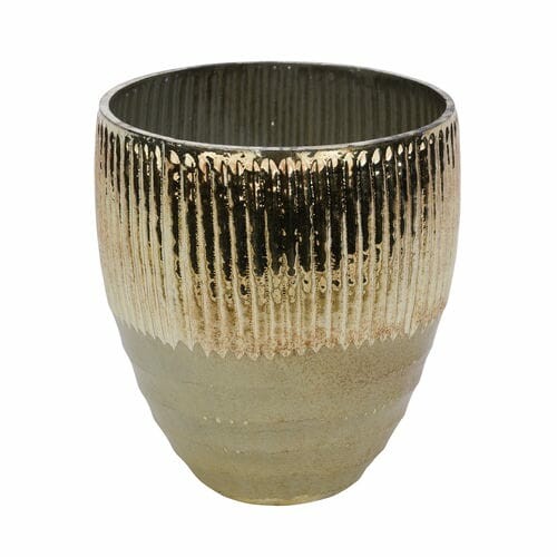 Svietnik s vrúbkami na čajové sviečky, sklenený, zlatá, 14x4,5x11,5cm * (DOPREDAJ)|Ego Dekor