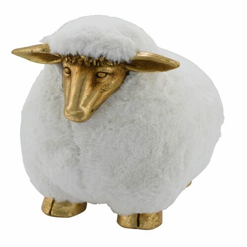 Decoration Sheep, gold/white, 9.5x12x13cm (SALE)|Ego Dekor