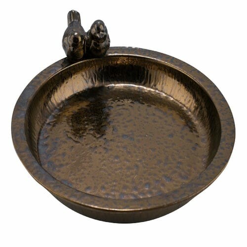 Pítko pro ptáky s ptáčky, keramika, bronzová, 33x33x5,5cm (DOPRODEJ)|Ego Dekor