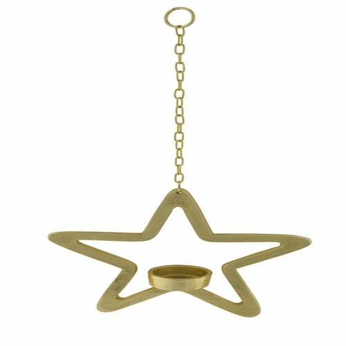 Svietnik na čajovú sviečku závesný STAR, zlatá, 19x19x5cm (DOPREDAJ)|Ego Dekor