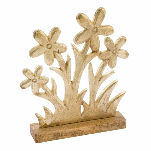 Decoration on the pedestal Flowers in the grass, gold, 18.5x5x21cm (SALE)|Ego Dekor