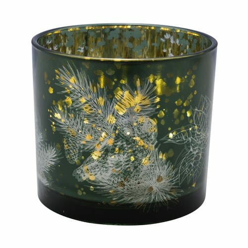 Glass candlestick Pine, green/gold, diameter 15x15cm (SALE)|Ego Dekor