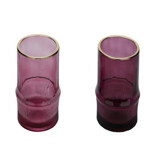 Tealight candlestick with gold edge, glass, pink, 8x8cm, package contains 2 pieces! (SALE)|Ego Decor