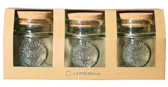Recycled glass jar with cork. with cap "AUTHENTIC" 0.25 L, set of 3 pcs (package includes 1 box)|Vidrios San Miguel|Recycled Glass