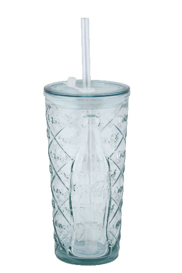 Recycled glass tumbler with straw 